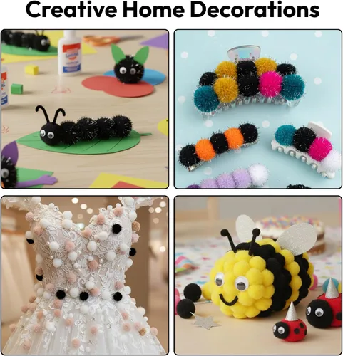 Miniatura 7 de Pllieay 160 pompones con bolas brillantes para decoraciones de Pascua, pompones negros de 1 pulgada para manualidades, decoración del hogar del día