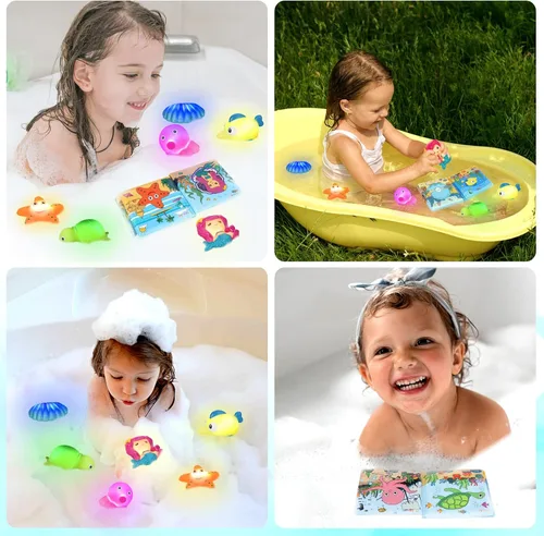Miniatura 5 de Juguetes de baño iluminados para niños pequeños, niñas y bebés, juguetes de baño brillantes sin agujeros con libro de baño y organizador, juguetes