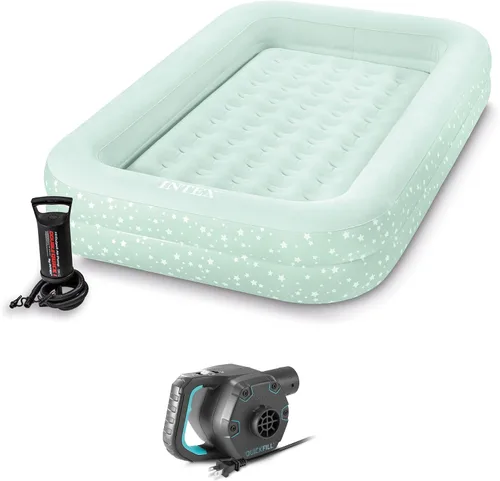 Intex 66810EP Juego de cama inflable Kidz de viaje: colchón de aire incluye bomba de mano y bolsa de transporte - Uso en interiores - 28" x 52x4