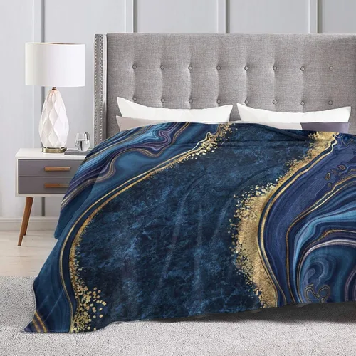 Miniatura 5 de Perinsto Manta de mármol pintado azul ultra suave y cálida para todas las estaciones, manta decorativa de forro polar para cama, silla, automóvil