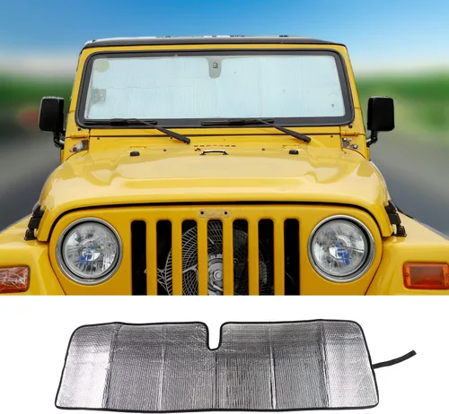 JeCar Parasol plegable para parabrisas de papel de aluminio para Jeep Wrangler JK JKU 2007-2018 y Jeep Wrangler TJ LJ 1997-2006