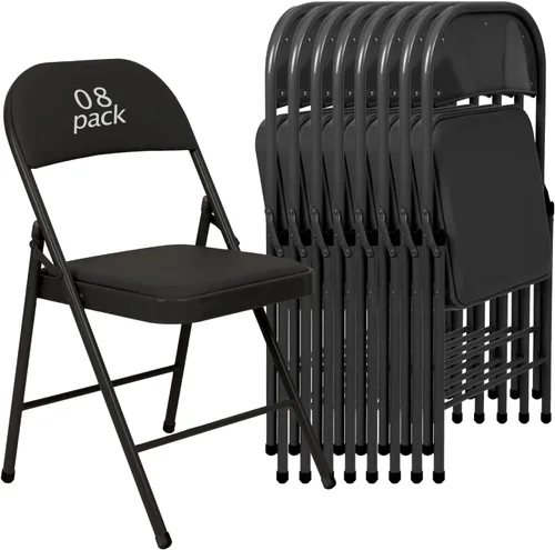 Miniatura 21 de Juego de 4 Sillas Plegables Tapizadas en Negro - Cómodas Sillas Apilables Portátiles para Interior y Exterior, Eventos, Fiestas, Oficina, Boda Negro