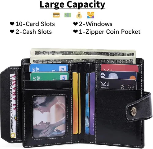 Miniatura 2 de FALAN MULE - Cartera de cuero auténtico para mujer, pequeña plegable , compacta, con interferencia de radiofrecuencia (RFID)
