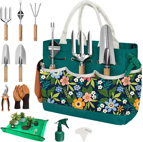 Miniatura 10 de Juego de 22 piezas de herramientas de jardín para mujeres, kit de herramientas de mano de jardín resistente, regalos para mamá jardinera, accesorios
