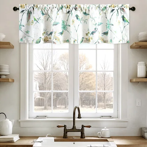 Miniatura 34 de Leeva - Cortinas pequeñas con estampado de pájaros, 24 pulgadas de largo, conjunto de paneles para ventanas, diseño de estampado de pájaros