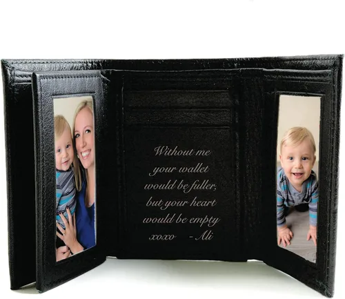 Miniatura 2 de Personalizado Negro Cuero Genuino Trifold Wallet Grabado Gratis - Se envía desde Estados Unidos, Billetera de cuero negro triple para dinero