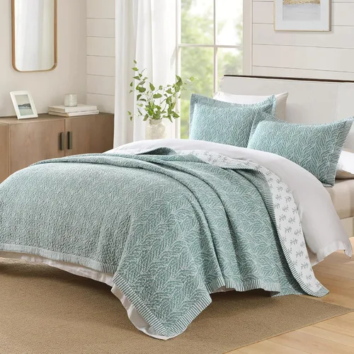Miniatura 2 de SahSahCasa - Juego de cama con edredón tamaño queen, 100% algodón, con colcha, patrón botánico, color sólido, elegante, edredón acolchado ligero
