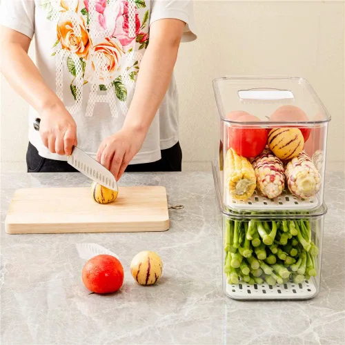 Miniatura 2 de SANNO Contenedores para verduras y frutas para nevera, contenedores para congelador, organizador de refrigerador con tapa de ventilación y bandeja