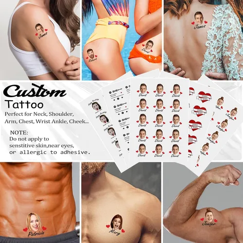 Miniatura 7 de Tatuajes temporales personalizados, tatuajes faciales personalizados para cumpleaños, bodas, despedidas de soltera, 1 juego de 15 tatuajes patrón 13