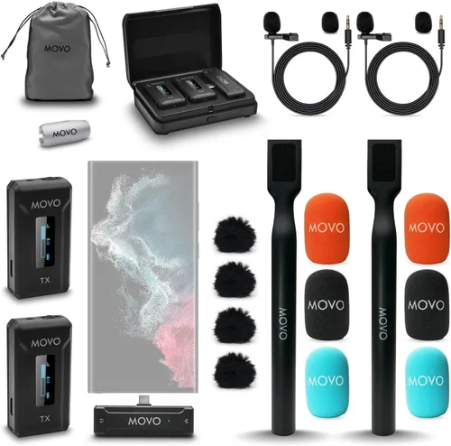 Miniatura 11 de Movo WMX-2-DUO - Sistema inalámbrico compacto de doble micrófono con soportes de extensión de mano - Mini micrófonos Lavalier inalámbricos