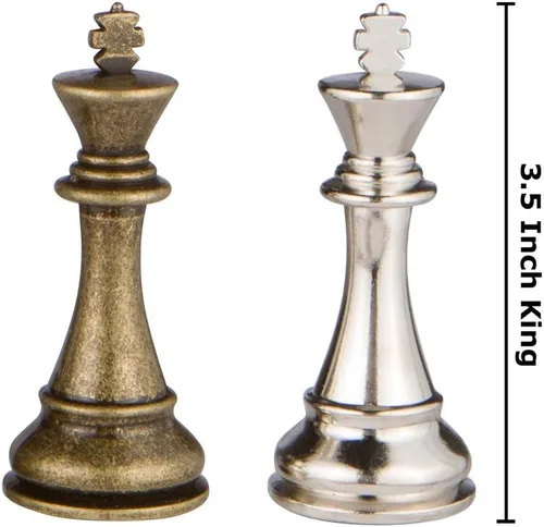 Miniatura 3 de Neptune - Piezas de ajedrez de metal plateado y bronce con rey de 3.5 pulgadas y reinas adicionales, solo piezas, sin tablero