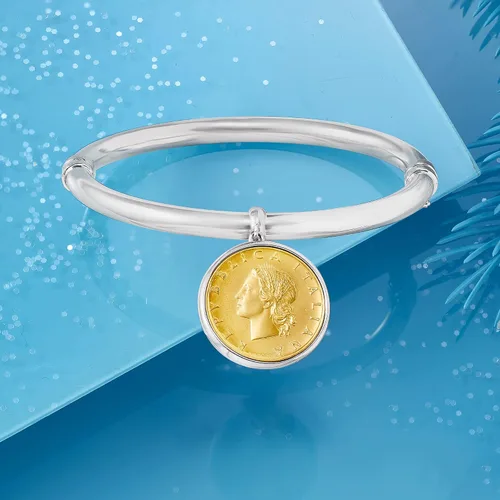 Miniatura 4 de Ross-Simons Italian Genuine Lira Coin Charm Bangle Bracelet in Sterling Silver
