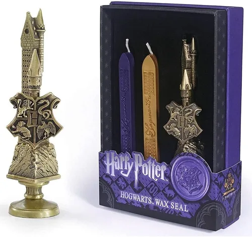 The Noble Collection Harry Potter Hogwarts - Sello de cera de 6.5 pulgadas (6.5 in) de metal fundido a presión y juego de cera de color morado y