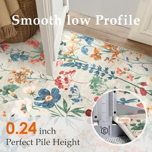 Miniatura 3 de PureCozy Alfombra de pasillo floral de 3 x 10, lavable, larga, color beige, dormitorio, alfombra antideslizante, para interiores, estilo bohemio