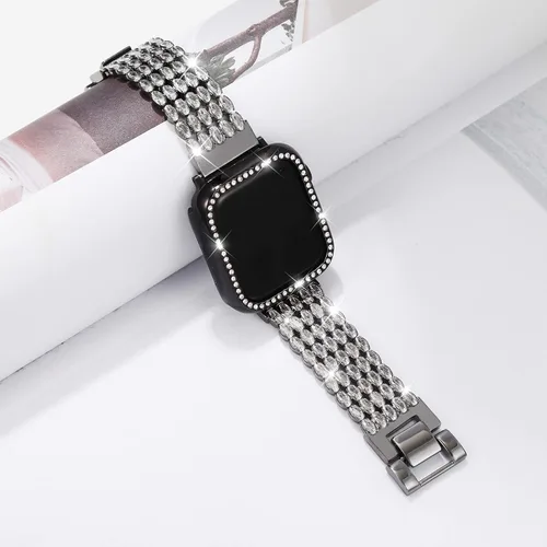 Miniatura 3 de Correas de repuesto de metal con diamantes de imitación brillantes de circonita cúbica para Apple Watch de 1.496 pulgadas, 1.575 pulgadas, 1.614