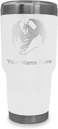 Miniatura 23 de LaserGram Vaso aislado al vacío de 20 onzas, dragón, grabado personalizado incluido (negro)