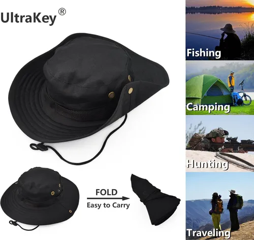 Miniatura 2 de Sombrero de protección solar de ala ancha para exteriores, clásico estilo militar de combate de EE. UU., gorra de sol para pesca, caza, campamento