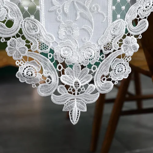 Miniatura 5 de Hsvanyr Camino de mesa de encaje blanco bordado, bufanda clásica rectangular de macramé, decoración de comedor, tocador, 12 x 27 pulgadas