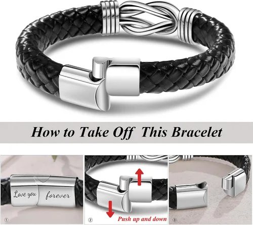 Miniatura 5 de JoycuFF Pulseras de cuero trenzado marrón para hombre, regalos para papá, novio, marido, hijo, nieto, hermano, para siempre, para el día del padre