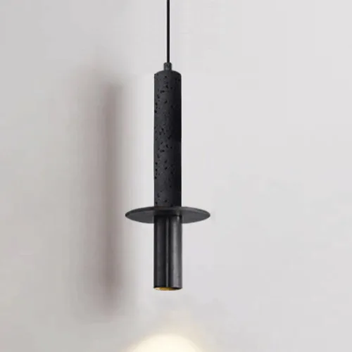 Modern Simple Long Tube Pendant Lights, Mid Century Natural Stone Hanging Pendant Lamp with Metal Finish, 3000K Warm Light Chandelier for Dining