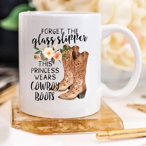 Miniatura 3 de YouNique Designs Forget The Slippers This Princess Wears Cowboy Boots - Taza de 11 onzas, taza de café para mujer, taza de café de vaquera (blanco)