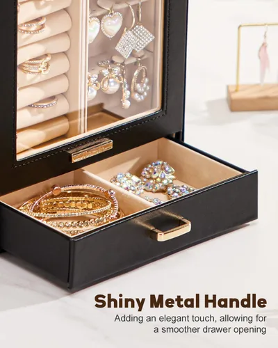 Miniatura 8 de Homde Organizador de joyas para niñas y mujeres, joyero para collares, anillos, aretes, regalo y pulseras (negro + dorado)