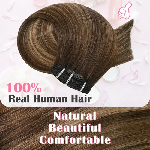 Miniatura 3 de Aison Extensiones de cabello con clip balayage de cabello humano real, extensiones de cabello ombre 100% de cabello humano para mujer, 12 pulgadas