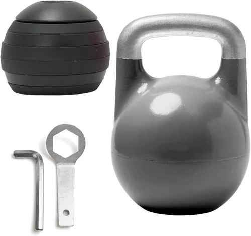 Kettlebell Kings Adjustable Kettlebell Set, 26-70 lb - Strength Training Kettlebells with 7 Plates - Secure Lock System and Durable Steel Kettle Gris