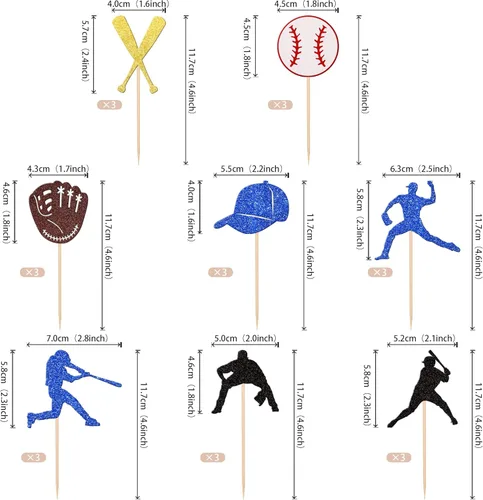 Miniatura 2 de 24 piezas de decoración de cupcakes de béisbol con purpurina para jugadores de béisbol temáticos deportivos para temática de béisbol, baby shower