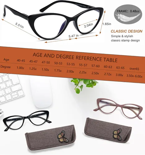 Miniatura 3 de EYEURL Gafas de lectura de ojo de gato para mujer, paquete de 2 unidades con bloqueo de luz azul, lentes de computadora con bisagra de resorte 0.00