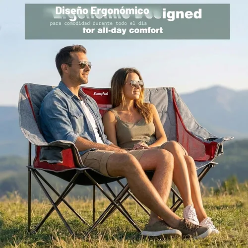 Miniatura 5 de SUNNYFEEL Silla de Camping Doblada Doble, Silla Loveseat Sobredimensionada, Silla de Césped Portátil/Plegable Resistente con Almacenamiento
