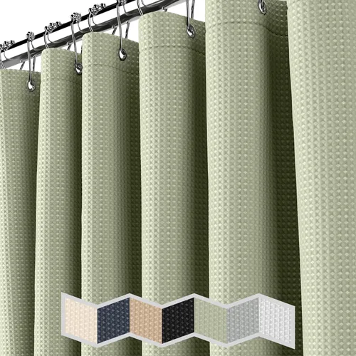 Miniatura 2 de NEATERIZE Cortina de ducha verde salvia para baño, cortina de ducha de punto gofre, estilo hotel, cortina de baño de 72 x 72 pulgadas, Cortinas De