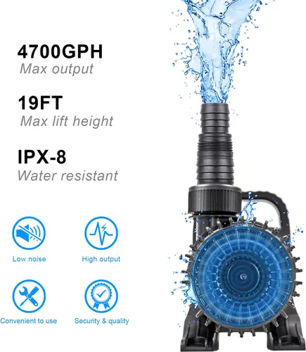 Miniatura 2 de OYO WATER Bomba de Estanque Externa Grande 4700gph-250W 10M Fuente de Agua y Kio Fuente de Peces & Bomba de Jardín Sumergible IPX8: Cable Largo