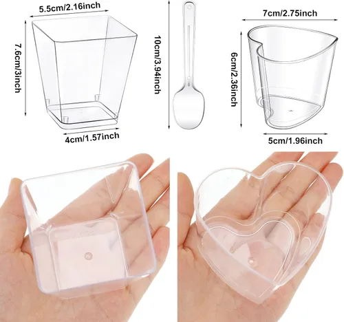 Miniatura 2 de Funtery Paquete de 300 mini tazas de postre de 5 onzas con cucharas, tazas reutilizables de plástico transparente para yogur y aperitivos