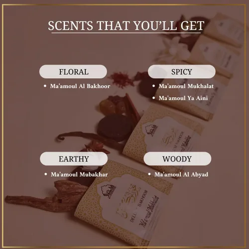 Miniatura 5 de Dukhni Maamoul Bakhoor caja de variedad con quemador y aceite Attar Set Auténtico incienso árabe y aceites de fragancia Conjuntos de regalo