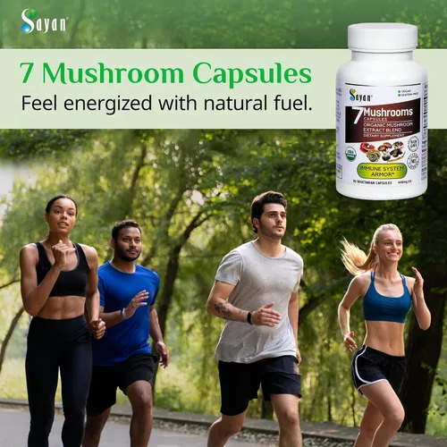 Miniatura 7 de Sayan 7 Extracto de hongos 90 cápsulas/440 mg ea – Apoyo inmunológico y energía – Chaga orgánico, Reishi, melena de león, maitake, shiitake, mezcla