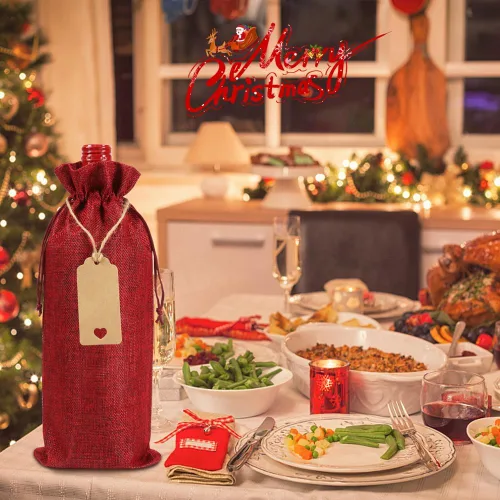 Miniatura 6 de Shintop 12 bolsas de vino de arpillera, bolsas de regalo reutilizables para botellas de Navidad con cordón para bodas, catas a ciegas, cumpleaños