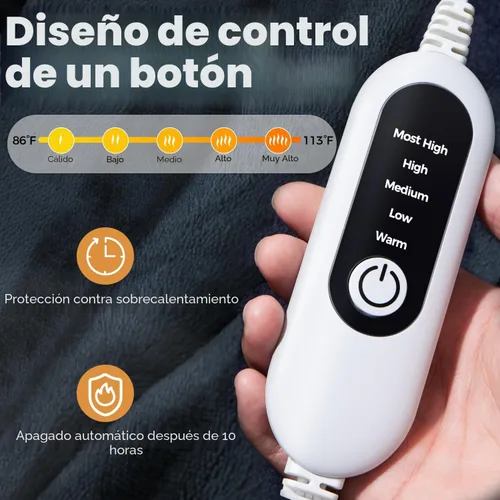 Miniatura 2 de Manta térmica eléctrica, manta térmica de tela de franela suave con ajuste de temperatura de 5 niveles, lavable a máquina, calefacción de doble cara