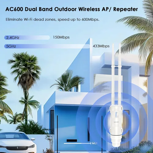 Miniatura 2 de Punto de acceso para exteriores, enrutador/extensor WiFi de largo alcance WAVLINK AC600, IP67 resistente a la intemperie, doble banda 5G+2.4G, PoE