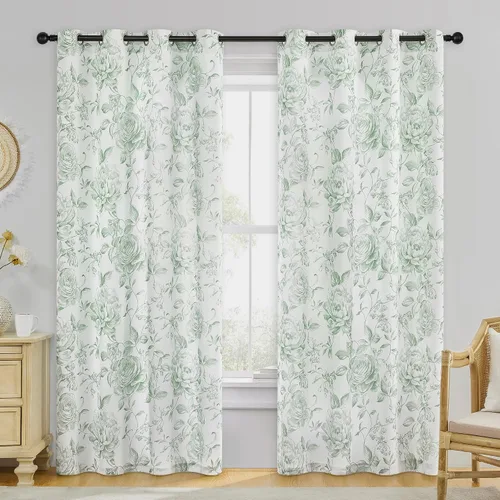 Miniatura 22 de Beauoop - Cortinas florales 100% blackout, de 84 pulgadas de largo, 2 paneles, para dormitorio, sala de estar, azul marino y blanco