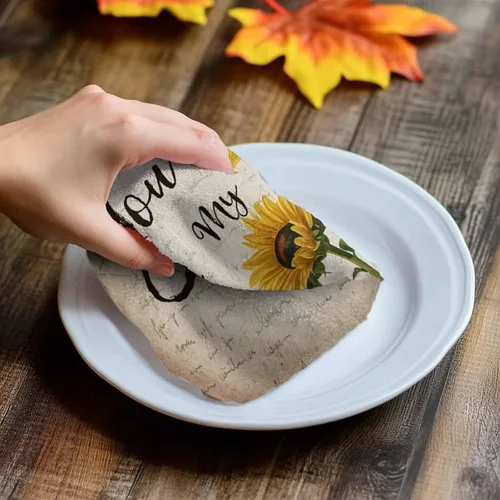 Miniatura 4 de Toallas de cocina rústicas de girasol, papel de periódico retro marrón rústico de microfibra absorbente para platos de cocina, toalla de baño