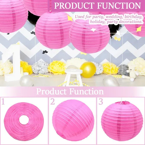 Miniatura 4 de 6 linternas de papel de 12 pulgadas, color rosa, chinas, japonesas, redondas, colgantes, faroles de papel para Halloween, bodas, cumpleaños, faroles