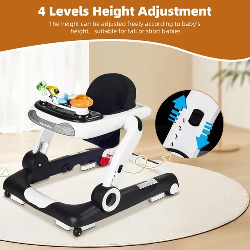 Miniatura 3 de Andador de bebé 5 en 1 con ruedas, andadores de bebé para niños y niñas de 6 a 18 meses, andador plegable ajustable con saltador, bandeja de Negro