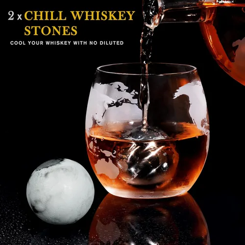 Miniatura 5 de Juego de decantador de whisky con 2 piedras de bola y 2 vasos de whisky reutilizables de 2.165 in, regalos de bourbon para hombres, piedras de hielo