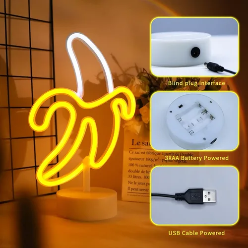Miniatura 8 de ENUOLI Letrero de neón de plátano, luz LED de plátano, letrero de neón para decoración de dormitorio, habitación de los niños, Navidad, cumpleaños