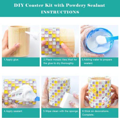 Miniatura 6 de Soporte para bolígrafo de mosaico DIY, soporte para bolígrafo de bricolaje con temática oceánica, azulejos de mosaico de vidrio, conchas