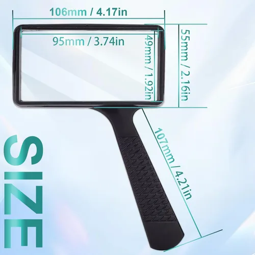Miniatura 2 de Lupa de mano rectangular grande, aumento 3X, lupa de mano de 2 x 4 pulgadas, lente de vidrio resistente a los arañazos, gran área de visión