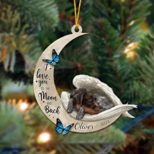 Miniatura 36 de Adorno colgante personalizado de ángel durmiendo en la luna, perro sabueso afgano, nombre personalizado, acrílico impreso en 2D plano – cumpleaños