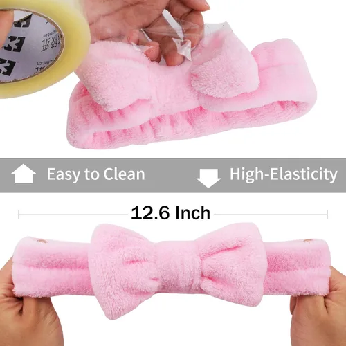 Miniatura 6 de Ondder Paquete de 8 diademas de maquillaje con lazo, bandas para el cabello cosmético facial esponjosas para mujeres y niñas, ideales para lavar