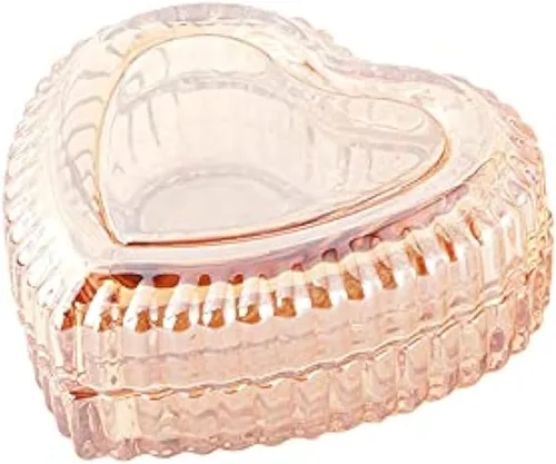Miniatura 9 de Gaolinci Caja de almacenamiento de vidrio de cristal en forma de corazón con relieve Caja de joyería Caja de dulces con tapa - Ámbar